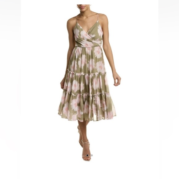 SACHIN & BABI Sz 4 Floral Green Sleeveless Tiered MidiDress